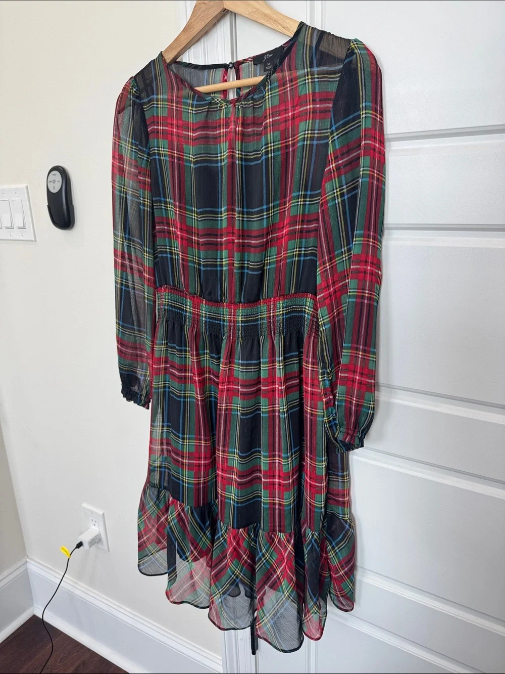 J. Crew Women’s Holiday Christmas Plaid Dress Dully Lined Sheer Overlay, Medium
